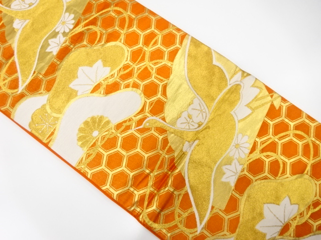 JAPANESE KIMONO / ANTIQUE FUKURO OBI / SILK / WOVEN CRANE & PINE